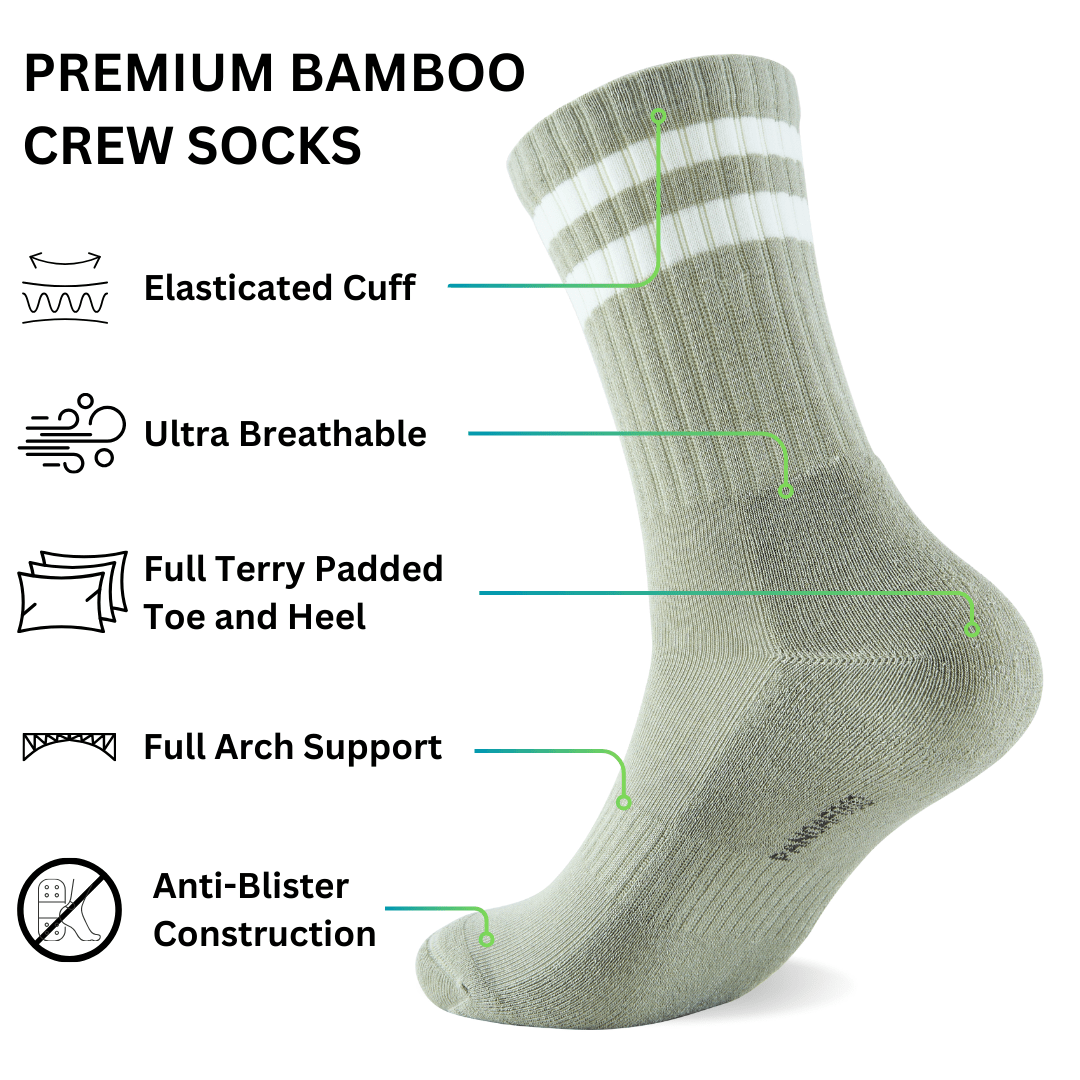 3 Pairs Premium Bamboo Crew Socks - Panda Food Bamboo Socks