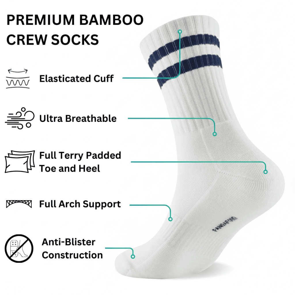 3 Pairs Premium Bamboo Crew Socks - Panda Food Bamboo Socks