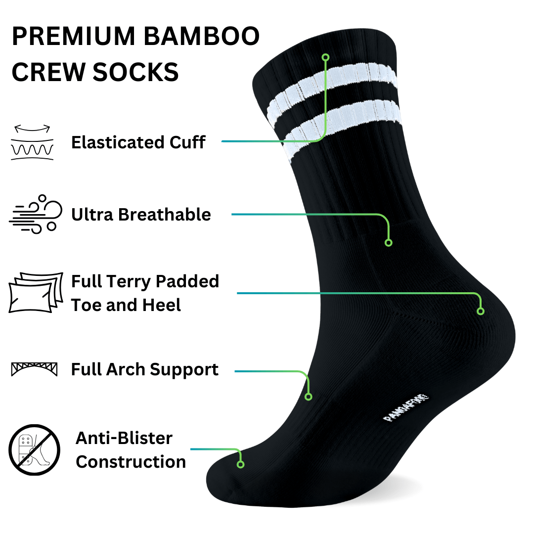 3 Pairs Premium Bamboo Crew Socks - Panda Food Bamboo Socks