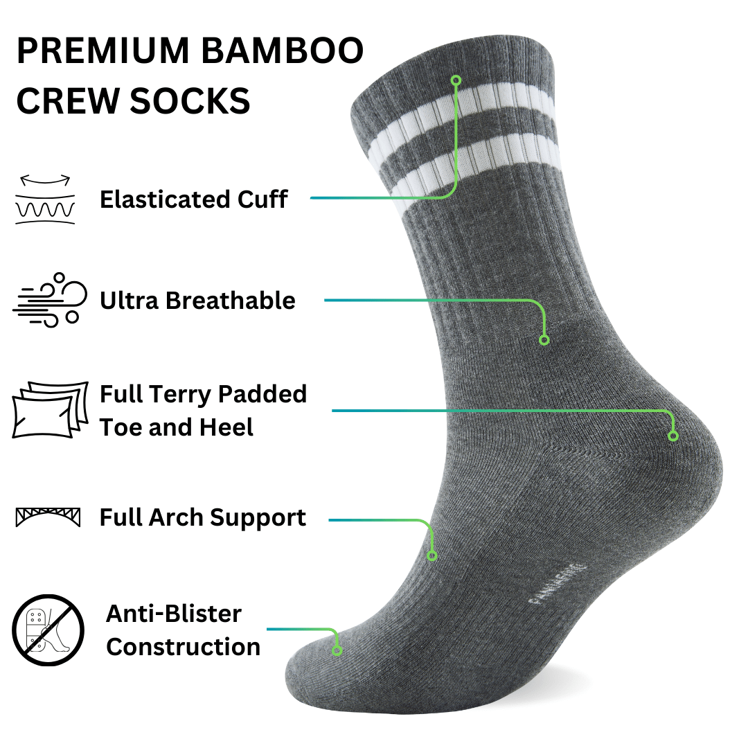 3 Pairs Premium Bamboo Crew Socks - Panda Food Bamboo Socks