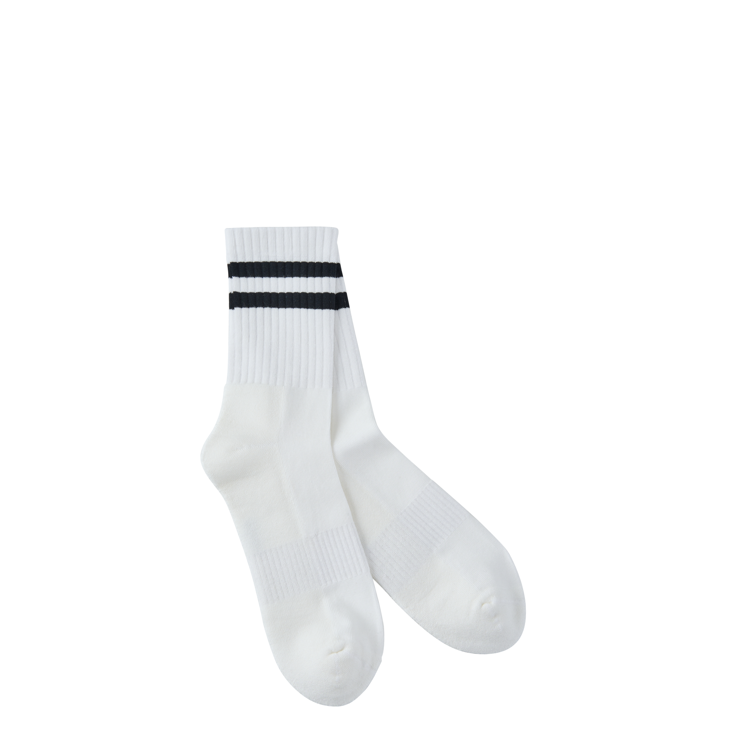 White socks with black stripes on a white background