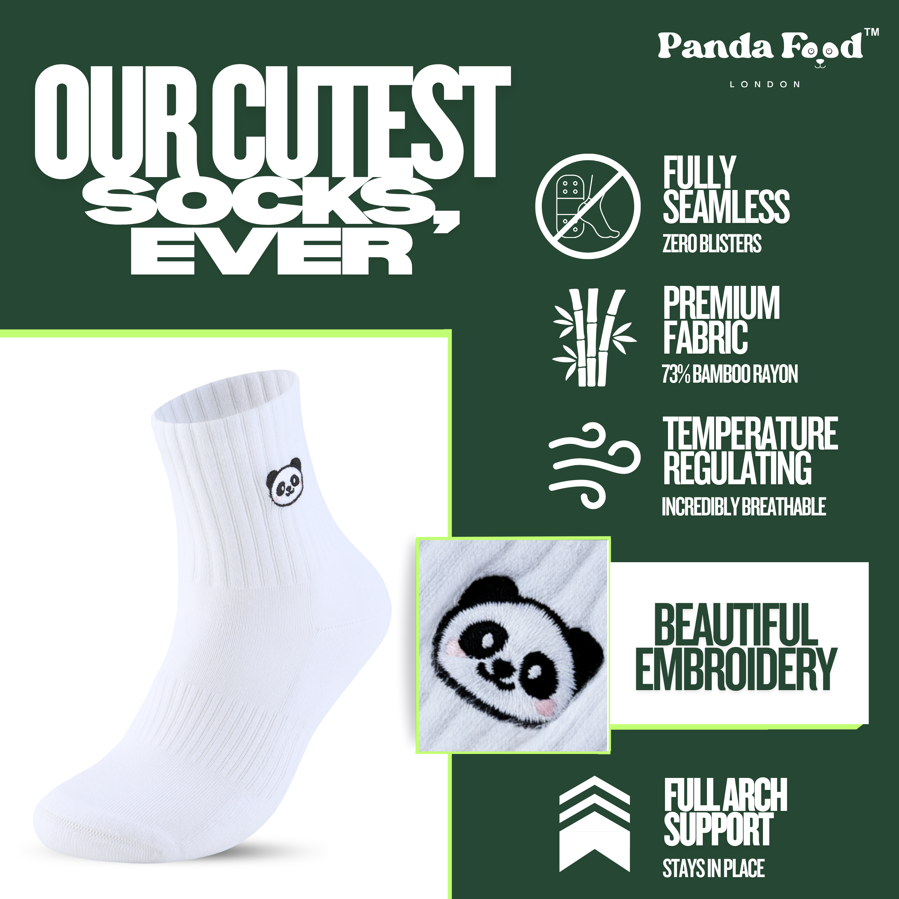 Bamboo Embroidered Animal Socks Panda Food