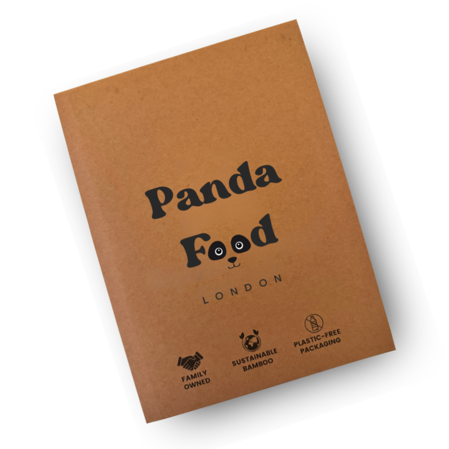 Brown package with 'Panda Food London' text on a white background