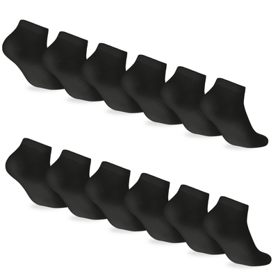 Bamboo Ankle Socks, 6 pairs · Size 7-12 · Black