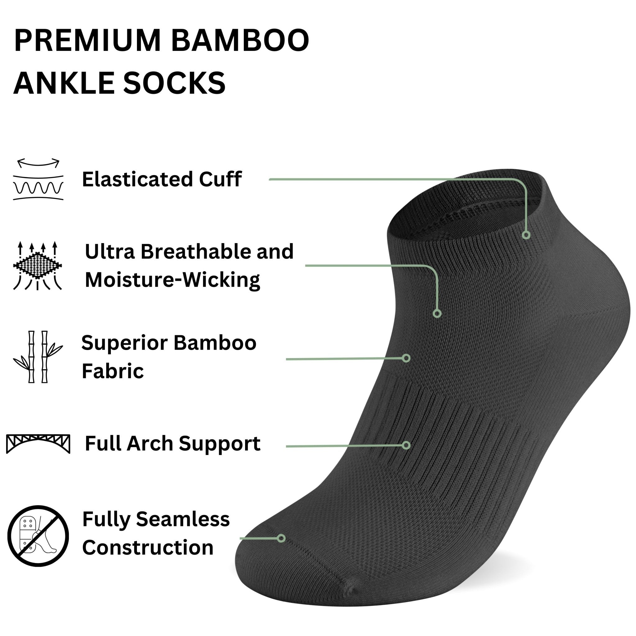 Bamboo Ankle Trainer Socks - 6 Pairs - Panda Food Bamboo Socks