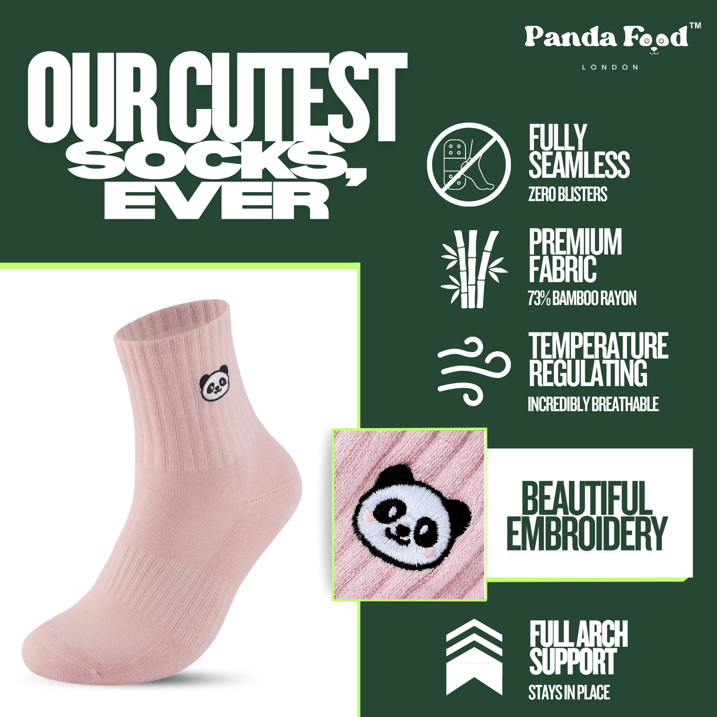 Bamboo Embroidered Animal Socks - Panda Food Bamboo Socks