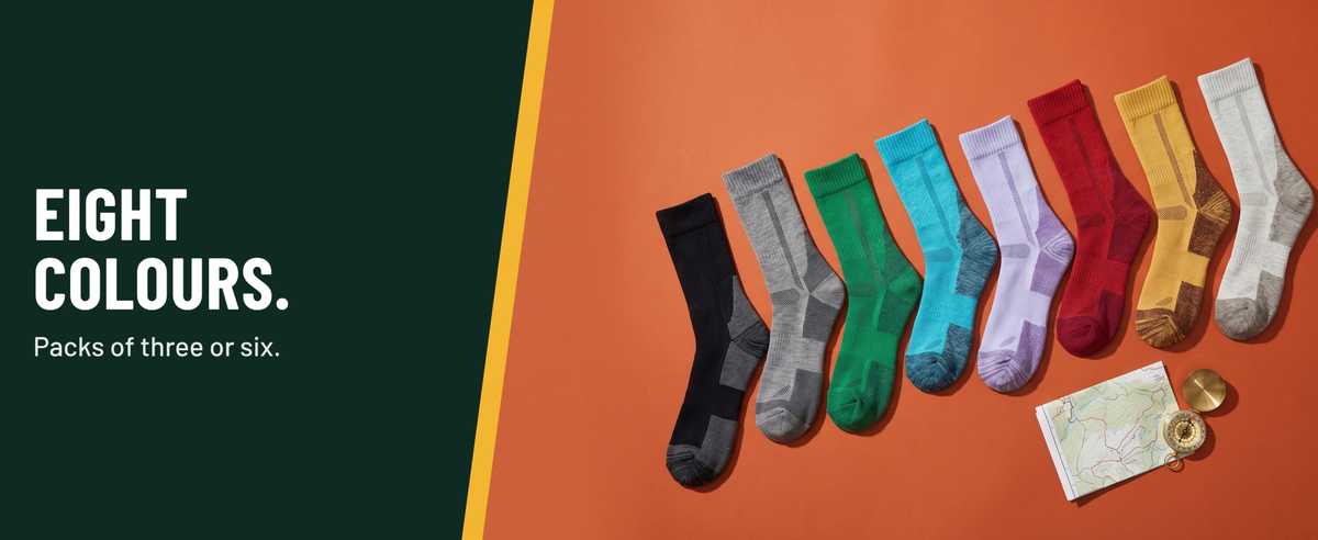 Eight colours. Packs of three or six.