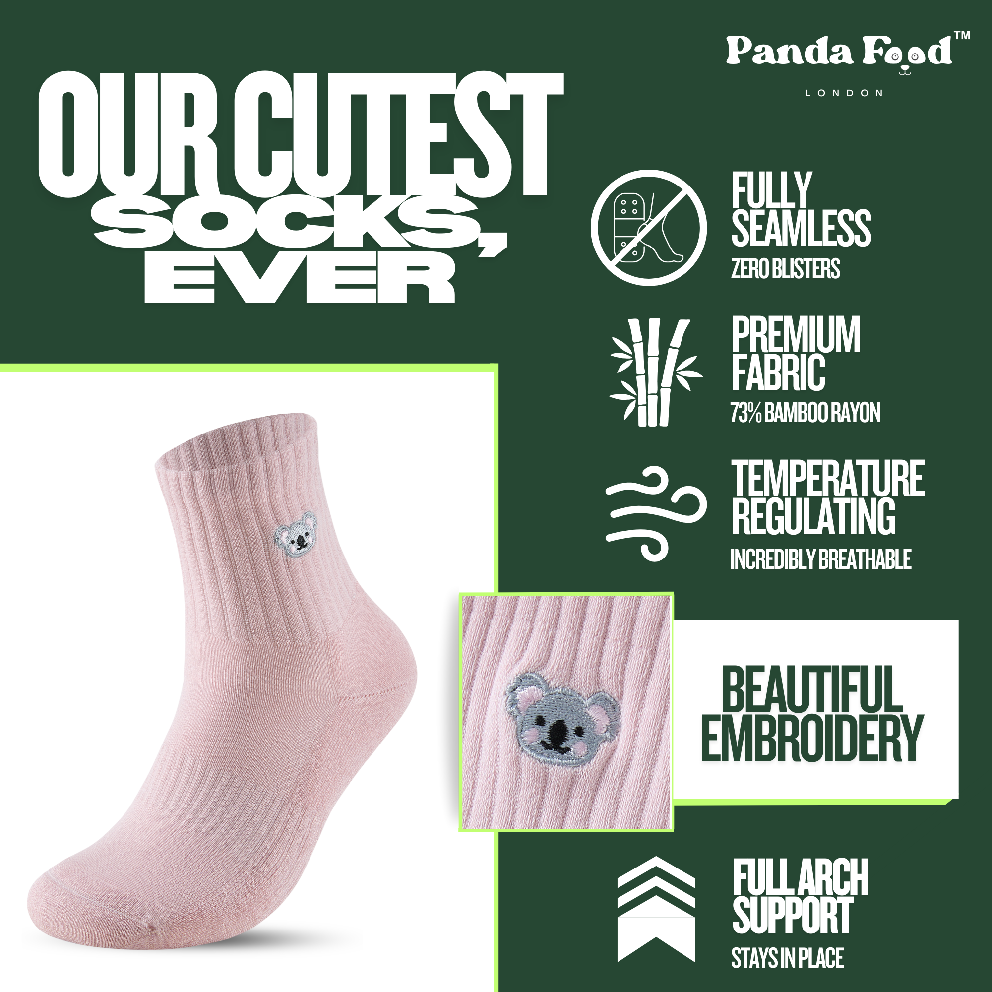 Bamboo Embroidered Animal Socks Panda Food