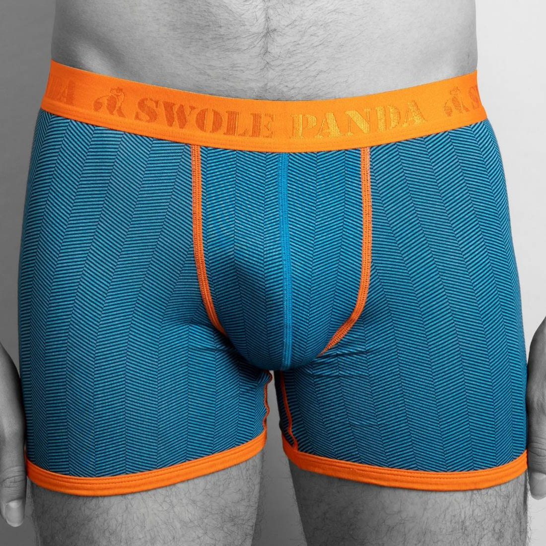 Bamboo Boxers - Blue Herringbone Swole Panda