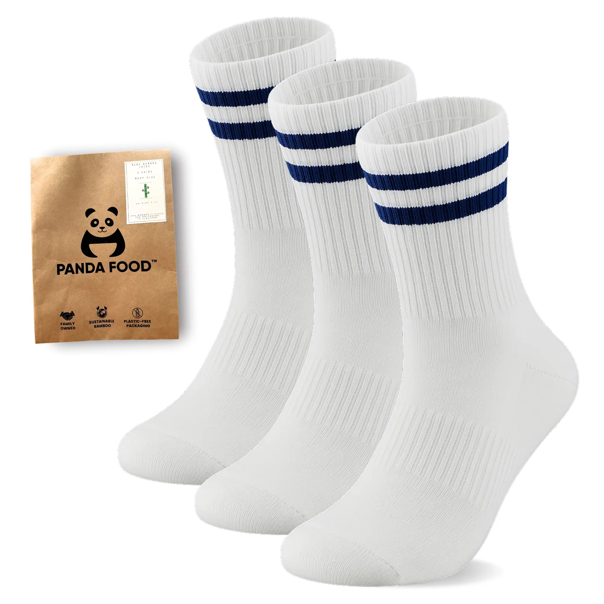 3 Pairs Premium Bamboo Crew Socks Panda Food