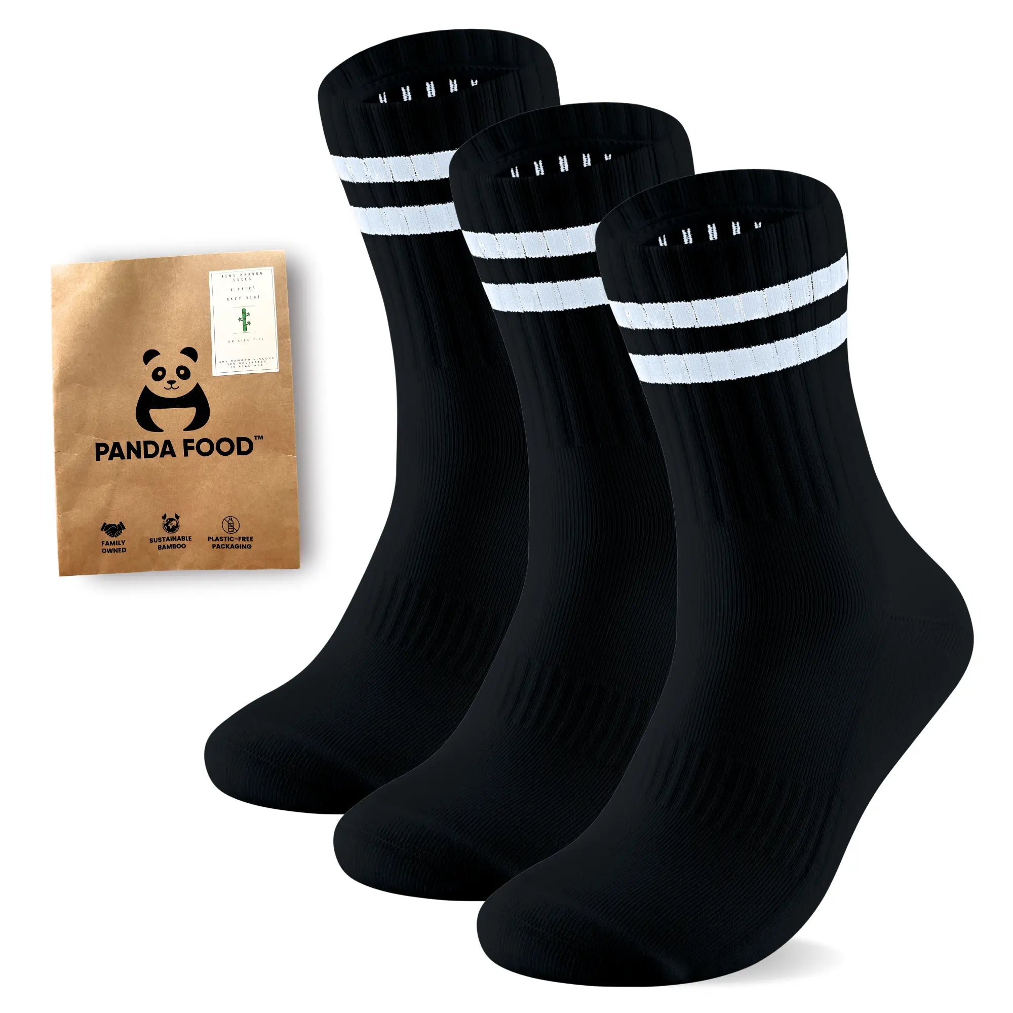 3 Pairs Premium Bamboo Crew Socks Panda Food