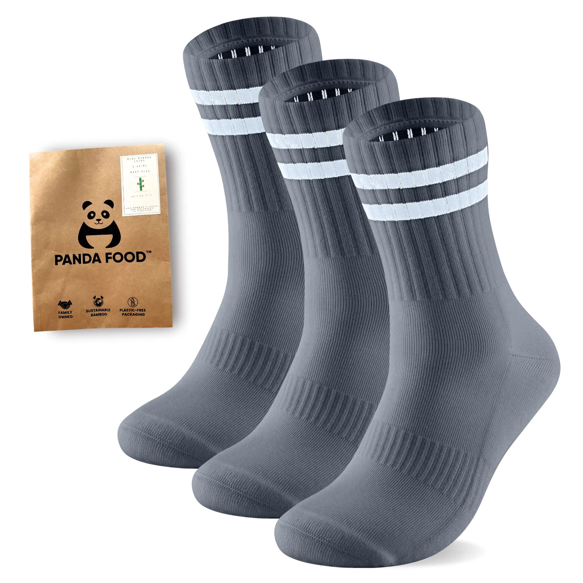 3 Pairs Premium Bamboo Crew Socks Panda Food