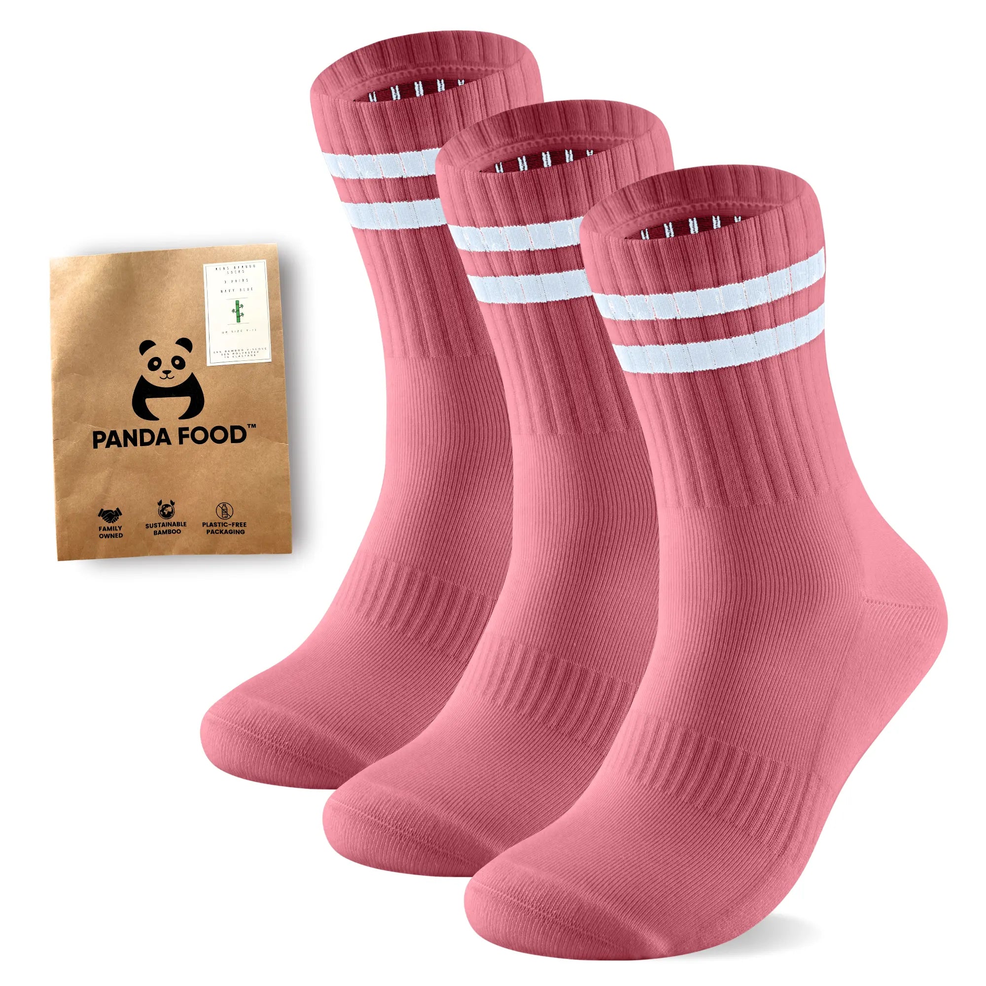 3 Pairs Premium Bamboo Crew Socks Panda Food