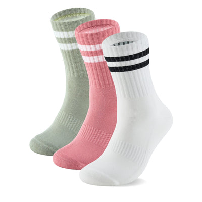 Bamboo Crew Socks, 3 pairs · Size 4-8 · Ivory/Coral/Sage