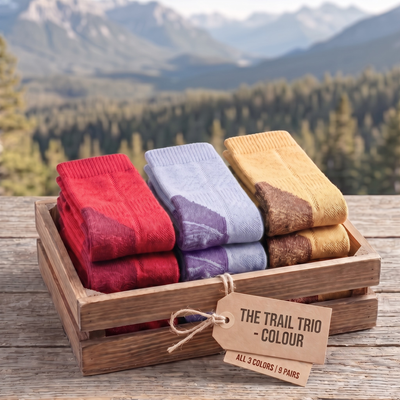 The Trail Trio — Colour | 9 Pairs of Bamboo Walking Socks | UK 4-8 Panda Food