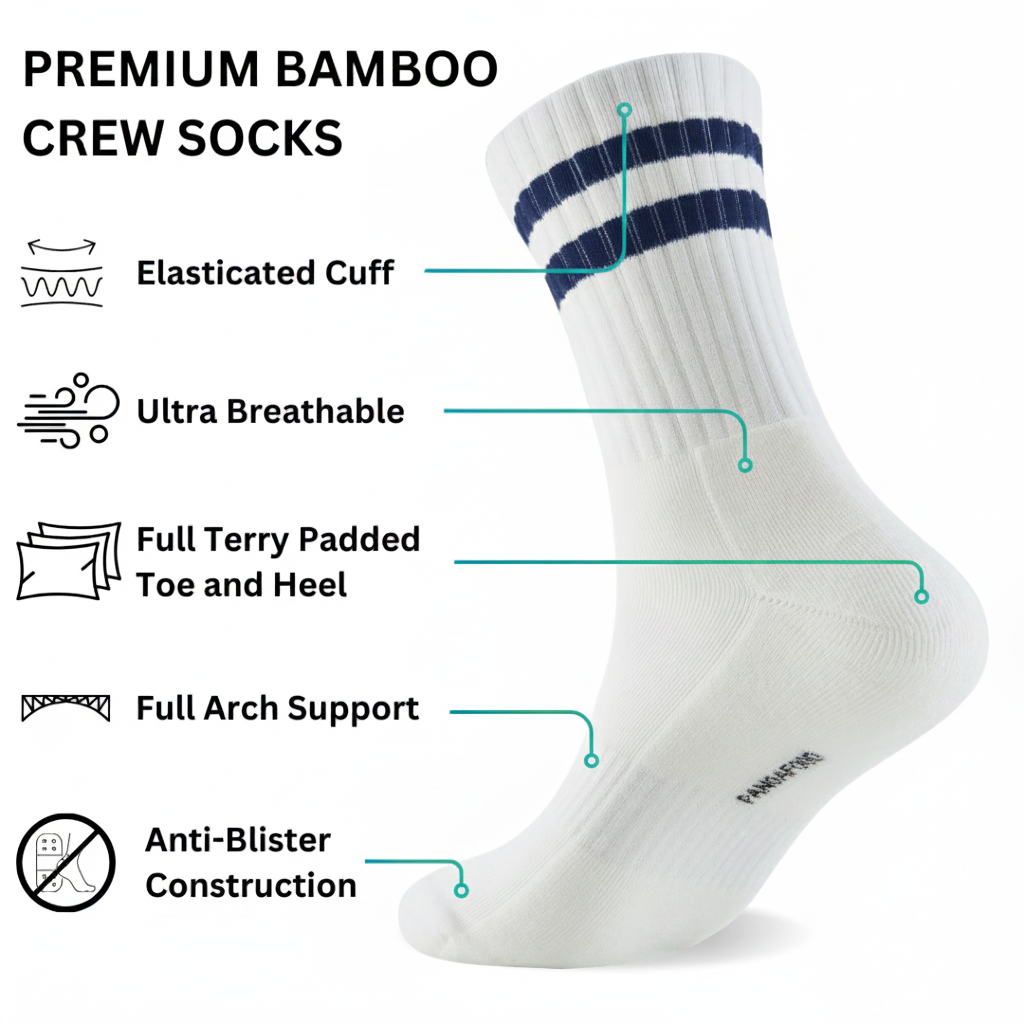 3 Pairs Premium Bamboo Crew Socks Panda Food