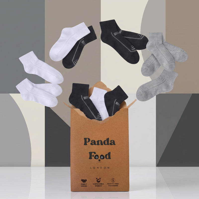 Bamboo cushioned quarter socks in black, white and grey
