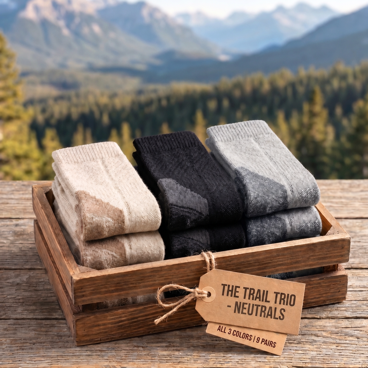 The Trail Trio — Neutrals | 9 Pairs of Bamboo Walking Socks | UK 4-8 Panda Food