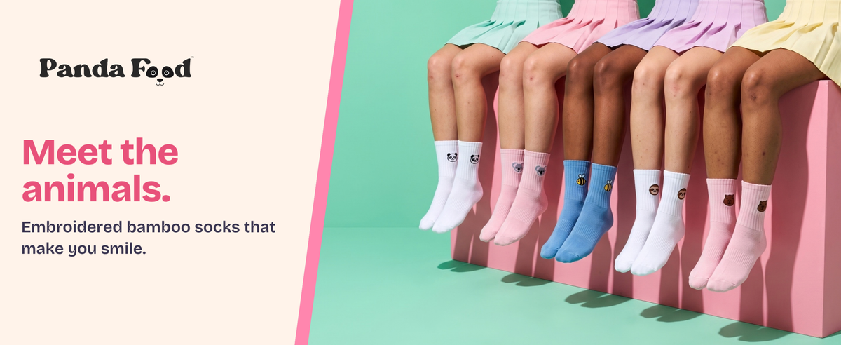 Meet the animals. Embroidered bamboo socks that make you smile.