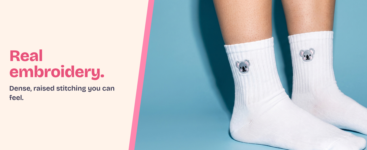 Real embroidery. Dense, raised stitching you can feel.