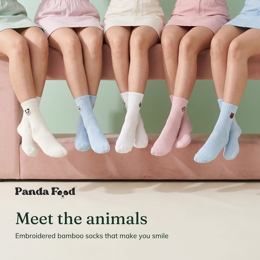 Meet the animals. Embroidered bamboo socks that make you smile.