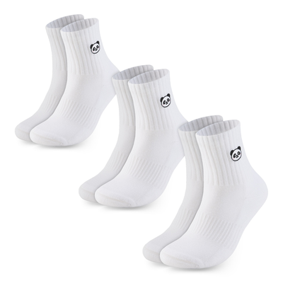 Bamboo Embroidered Animal Socks, 3 pairs · Size 4-8 · Ivory - Panda