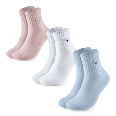 Bamboo Embroidered Animal Socks, 3 pairs · Size 4-8 · Ivory/Blue/Pink - Koala