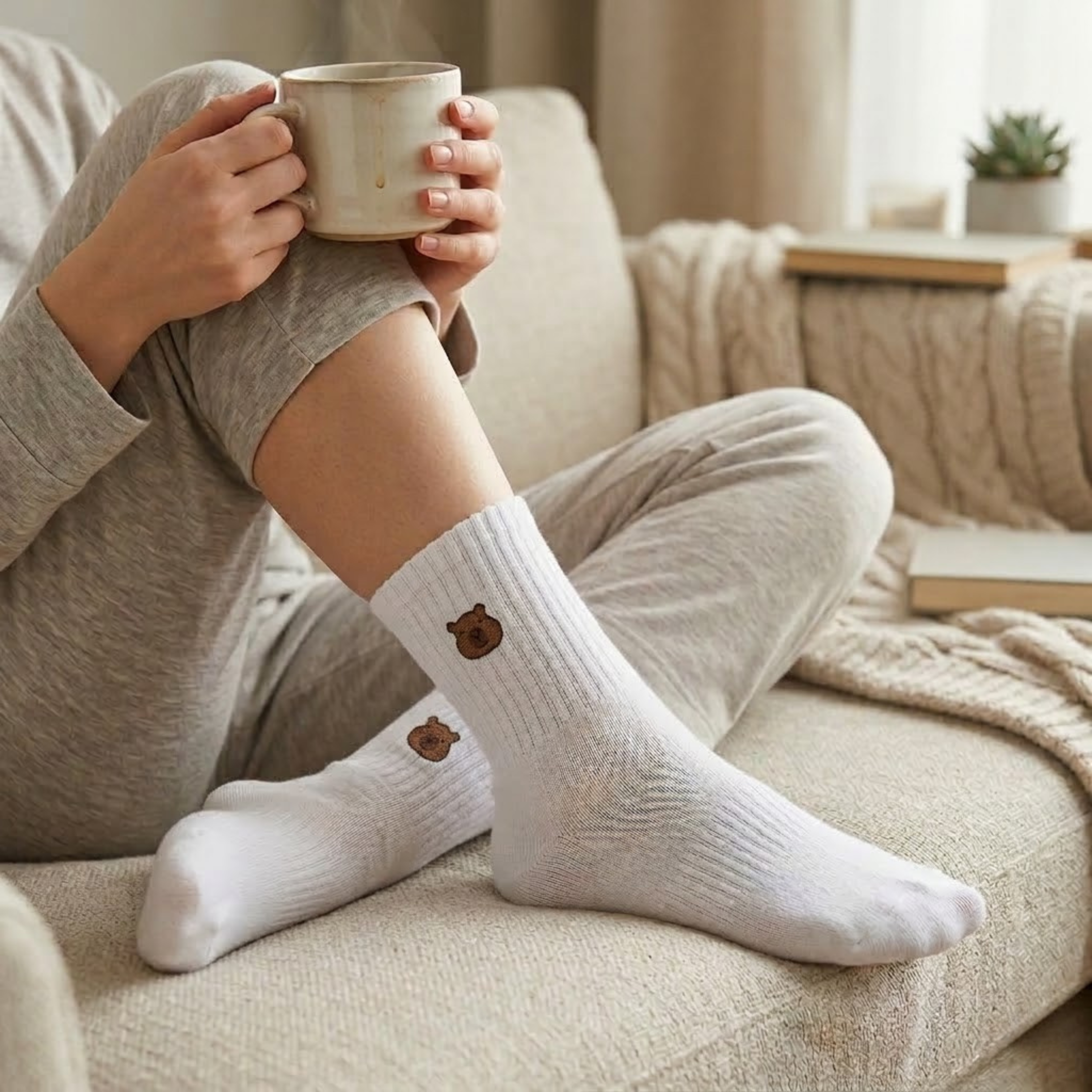Bamboo Embroidered Animal Socks Panda Food