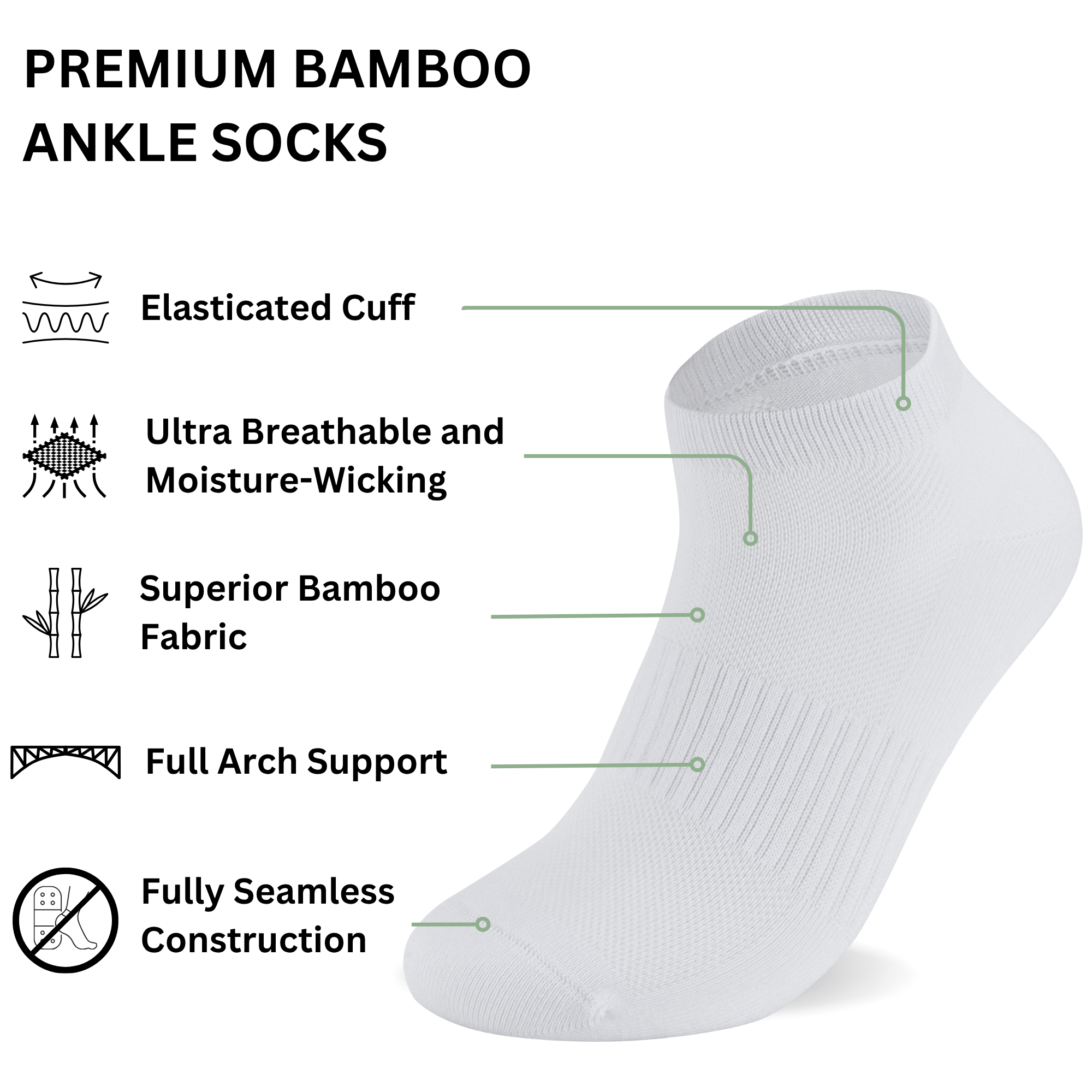 Bamboo Ankle Trainer Socks - 6 Pairs - Panda Food Bamboo Socks