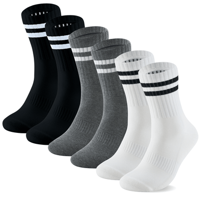 Bamboo Crew Socks, 6 pairs · Size 7-12 · Ivory/Slate/Charcoal