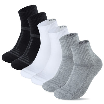 Bamboo Cushioned Quarter Socks, 6 pairs · Size 7-11 · Black/Grey/White