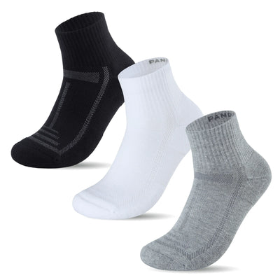 Bamboo Cushioned Quarter Socks, 3 pairs · Size 7-11 · Black/Grey/White