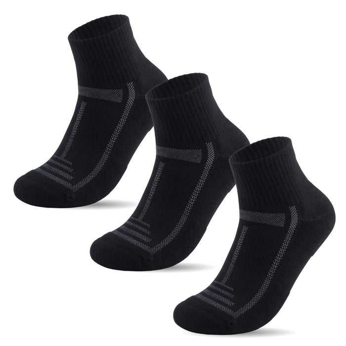Bamboo Cushioned Quarter Socks - 3 Pairs - Black - Panda Food Bamboo Socks