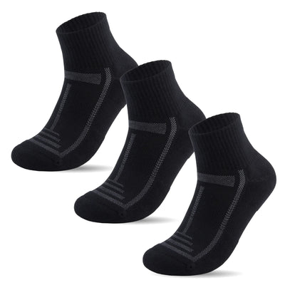 Bamboo Cushioned Quarter Socks, 3 pairs · Size 7-11 · Black
