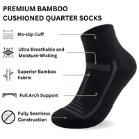 Bamboo Cushioned Quarter Socks - 3 Pairs - Black - Panda Food Bamboo Socks