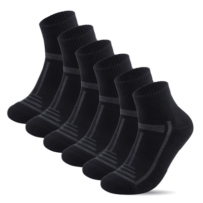 Bamboo Cushioned Quarter Socks, 6 pairs · Size 7-11 · Black