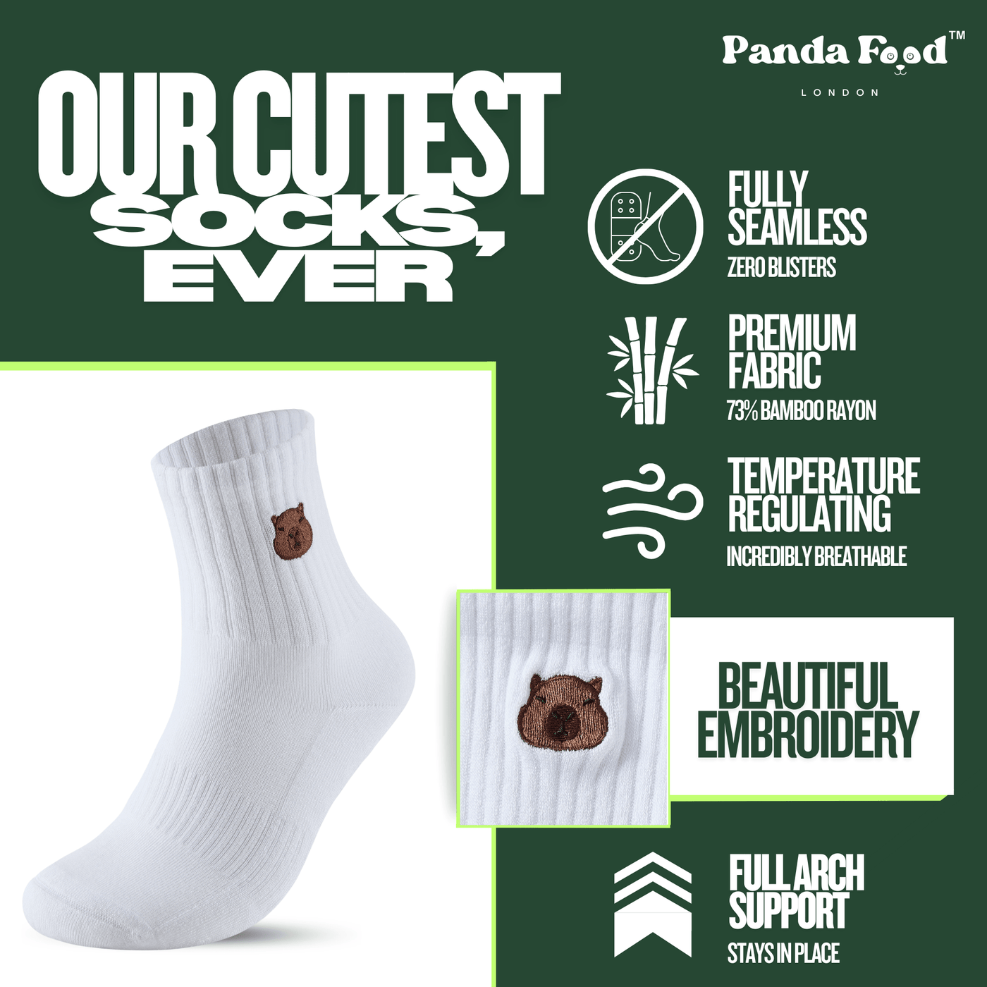 Bamboo Embroidered Animal Socks - Panda Food Bamboo Socks