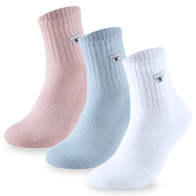 Bamboo Embroidered Animal Socks, 3 pairs · Size 4-8 · Ivory/Blue/Pink - Koala