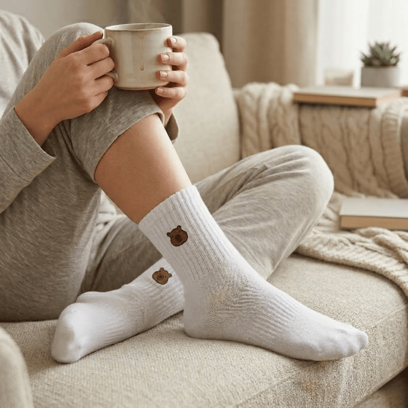 Bamboo Embroidered Animal Socks - Panda Food Bamboo Socks