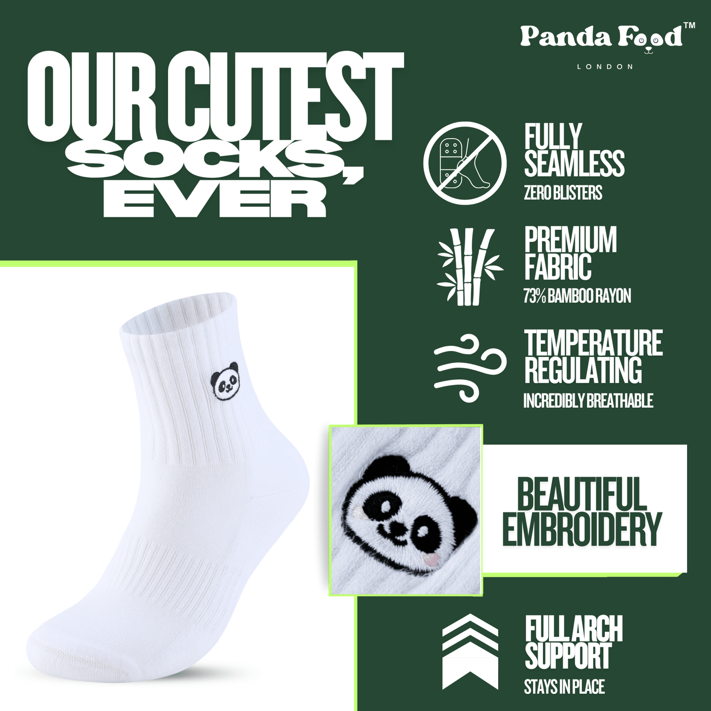 Bamboo Embroidered Animal Socks - Panda Food Bamboo Socks