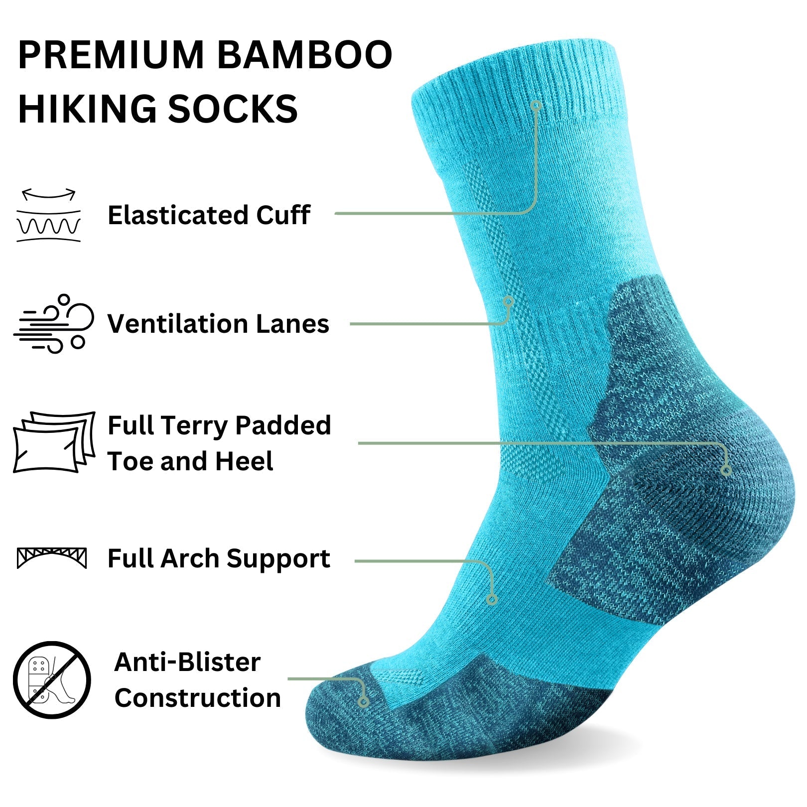 Bamboo Outdoor Walking Hiking Socks - 3 Pairs - Panda Food Bamboo Socks