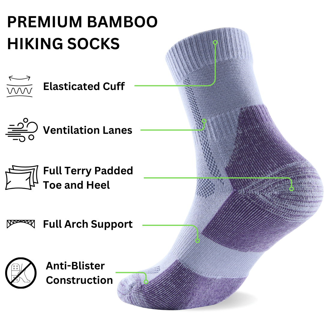 Bamboo Outdoor Walking Hiking Socks - 3 Pairs - Panda Food Bamboo Socks