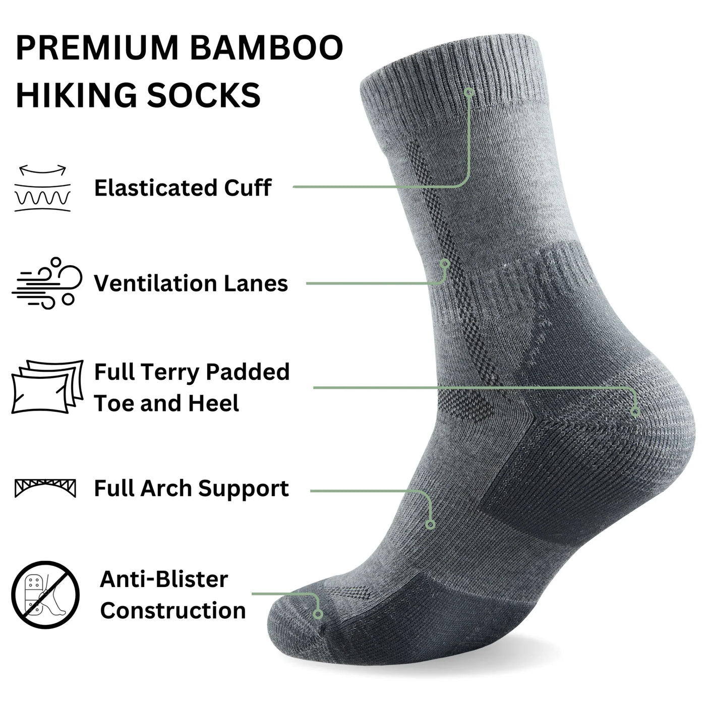 Bamboo Outdoor Walking Hiking Socks - 3 Pairs - Panda Food Bamboo Socks