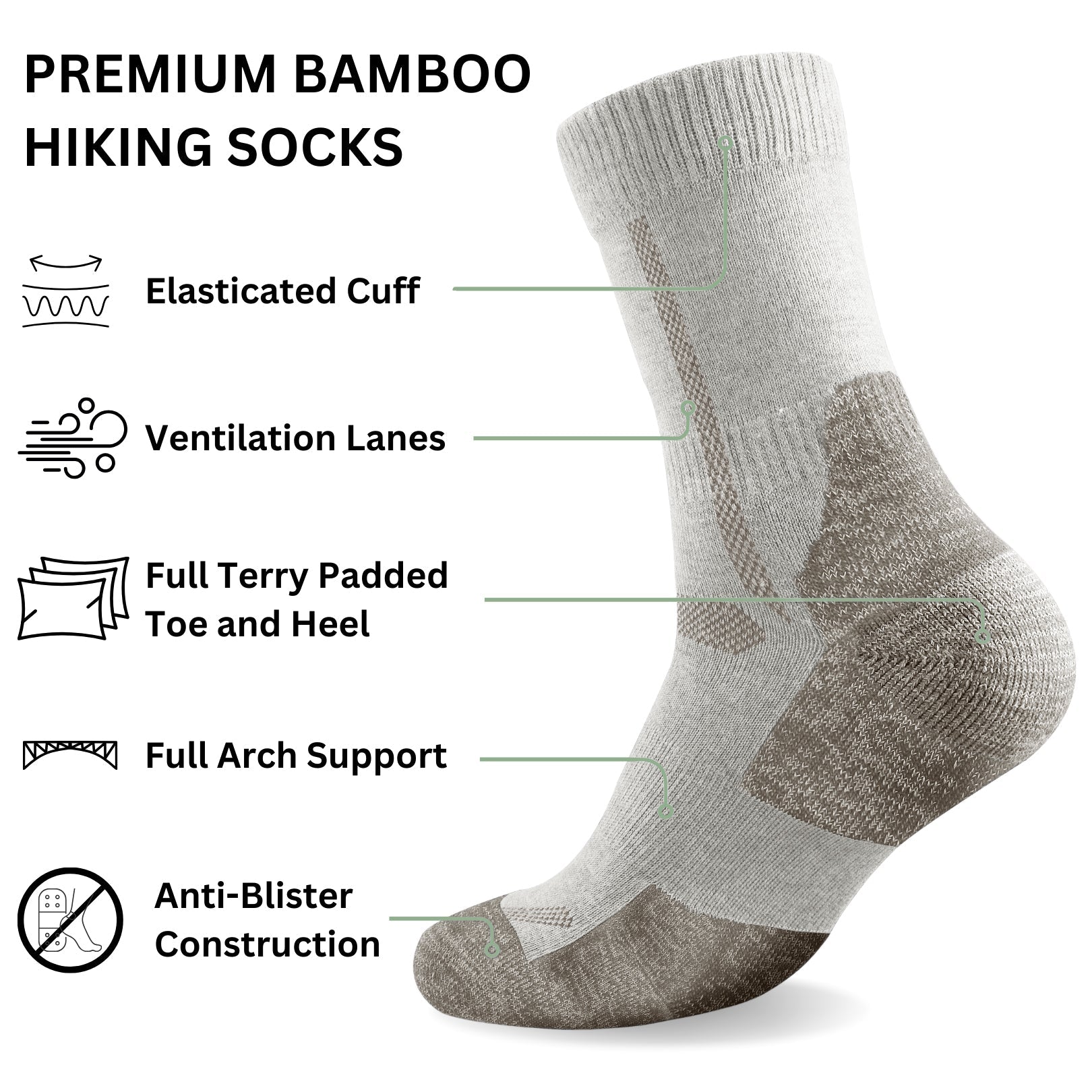 Bamboo Outdoor Walking Hiking Socks - 3 Pairs - Panda Food Bamboo Socks