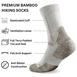 Bamboo Outdoor Walking Hiking Socks - 3 Pairs - Panda Food Bamboo Socks