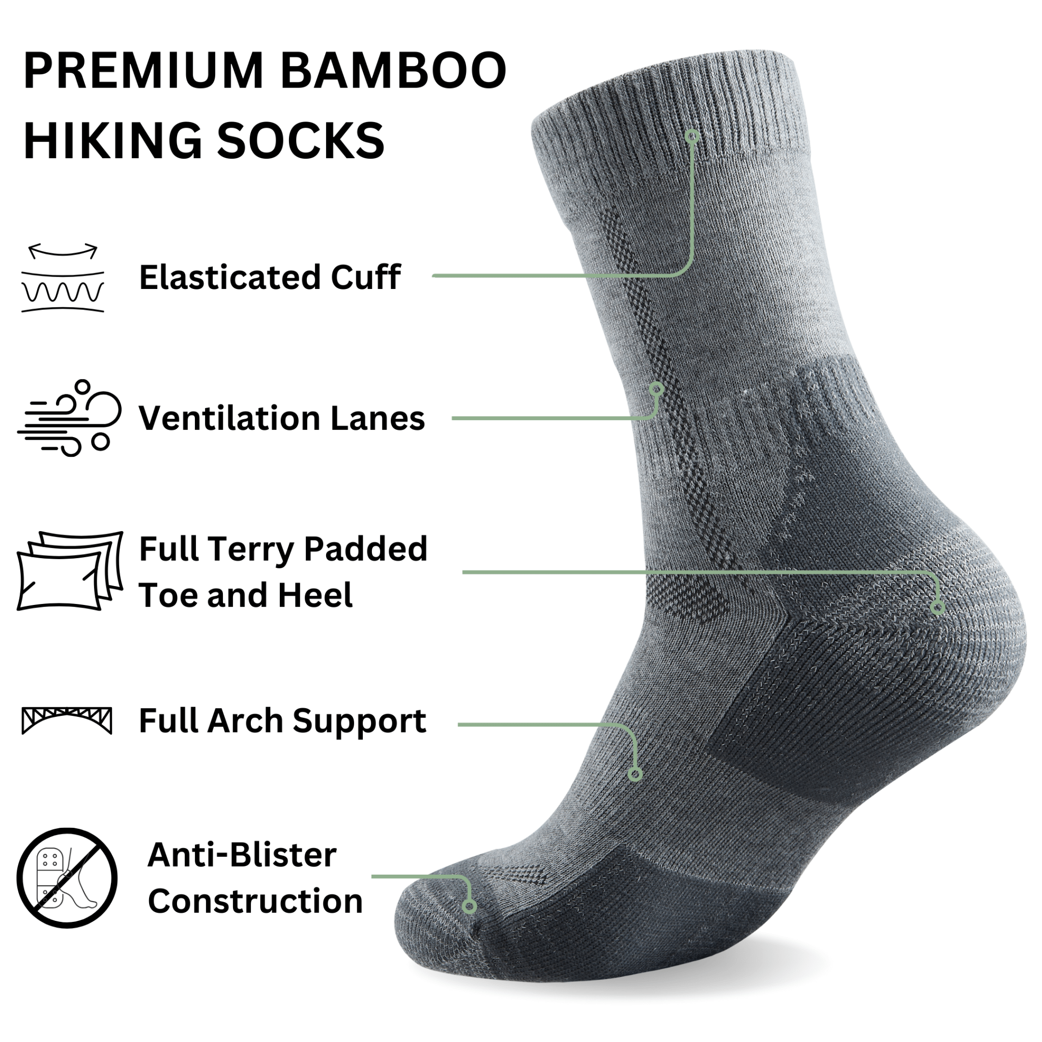 Bamboo Outdoor Walking Hiking Socks - 3 Pairs - Panda Food Bamboo Socks