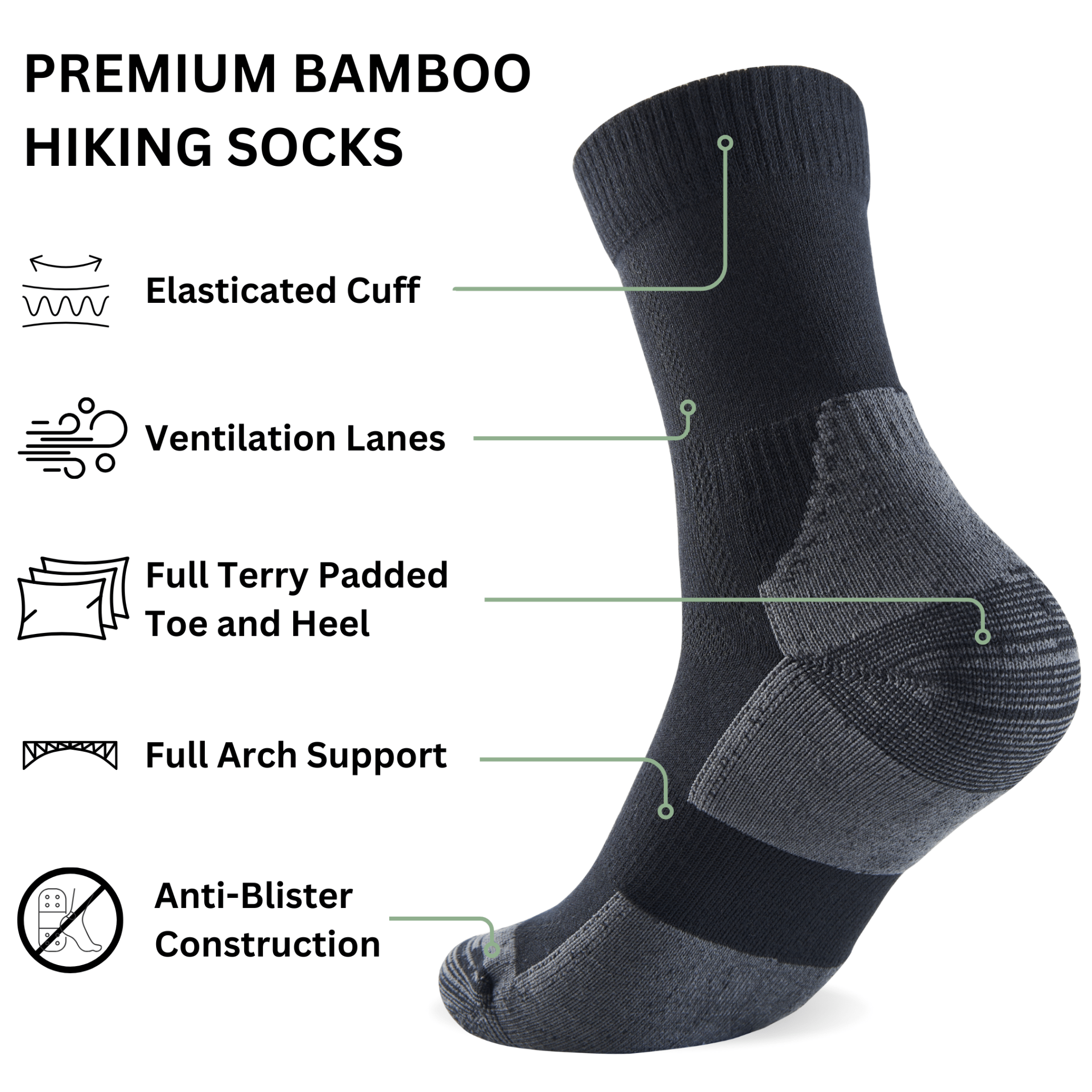 Bamboo Outdoor Walking Hiking Socks - 3 Pairs - Panda Food Bamboo Socks