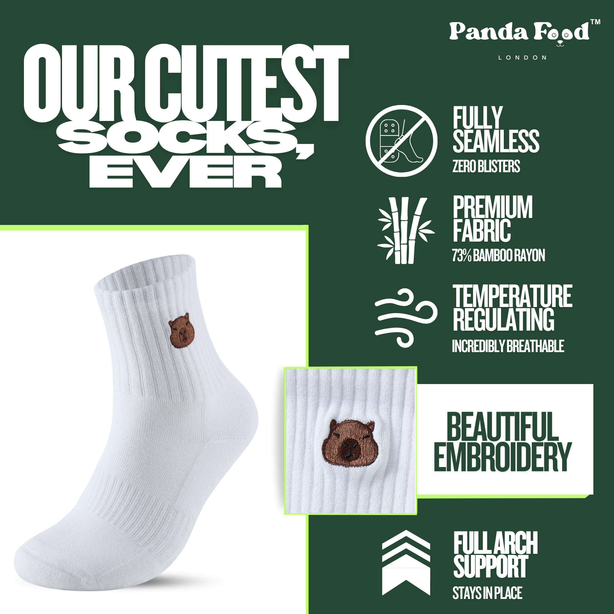 Bamboo Embroidered Animal Socks Panda Food
