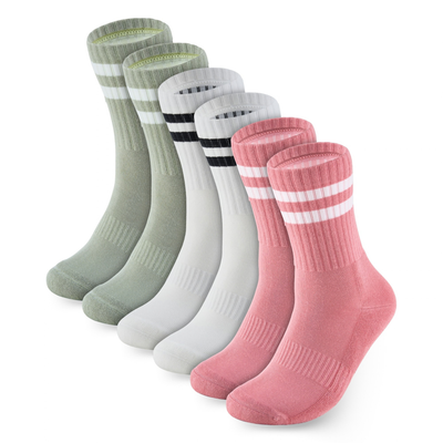 Bamboo Crew Socks, 3 pairs · Size 4-8 · Ivory/Coral/Sage