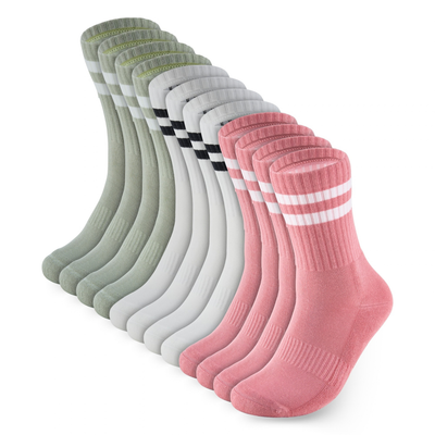 Bamboo Crew Socks, 6 pairs · Size 4-8 · Ivory/Coral/Sage